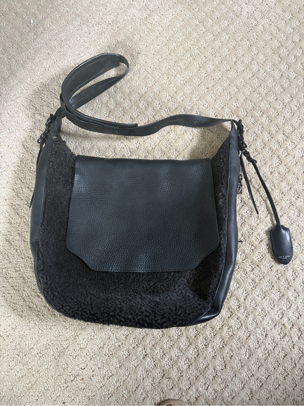 rag & bone Black Shearling and Leather Shoulder Hobo